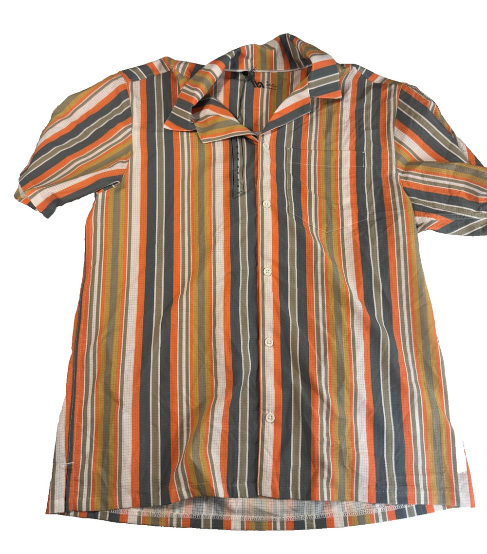 VRST Men's Performance Resort Shirt Multi Easy Stripe Short Sleeve Small